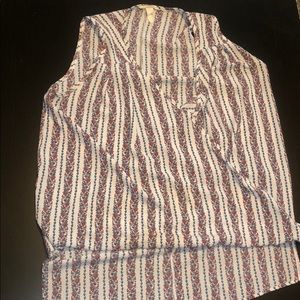 Floral Tank Top, Long Back, V Neck, Size Large